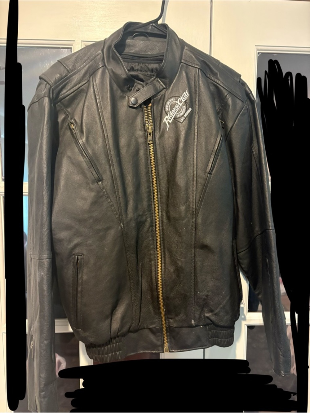 Classic Black Leather Bomber Jacket with Gold Zipper